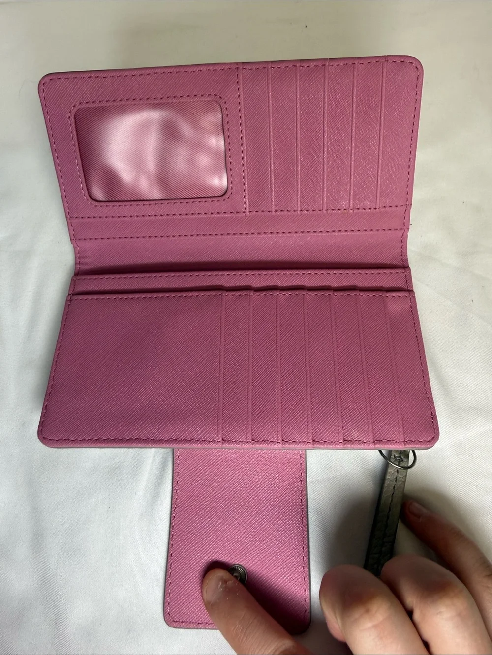 Fossil Gray Pebbled Leather Wristlet Wallet with Pink Trim